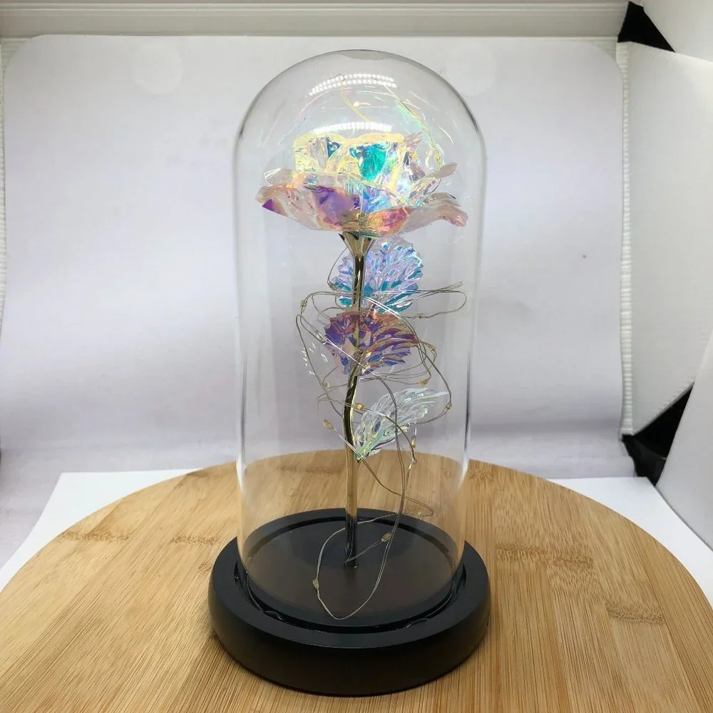 Valentine's Day Gifts for Her, Purple Rose in Glass Dome, Light up Forever Rose